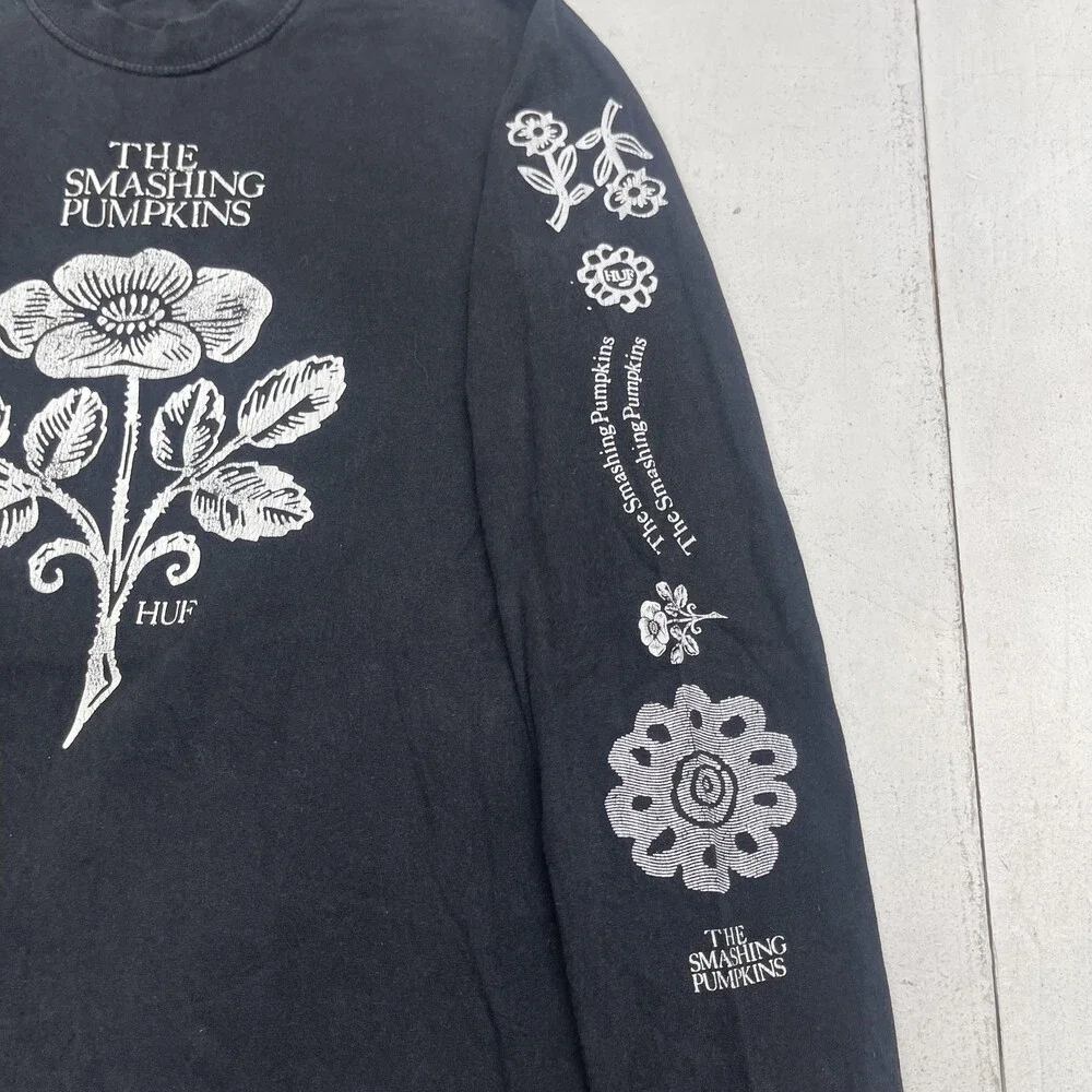 HUF The Smashing Pumpkins Shirt Mens M Black Floral Graphic Long Sleeve Band - Picture 2 of 8